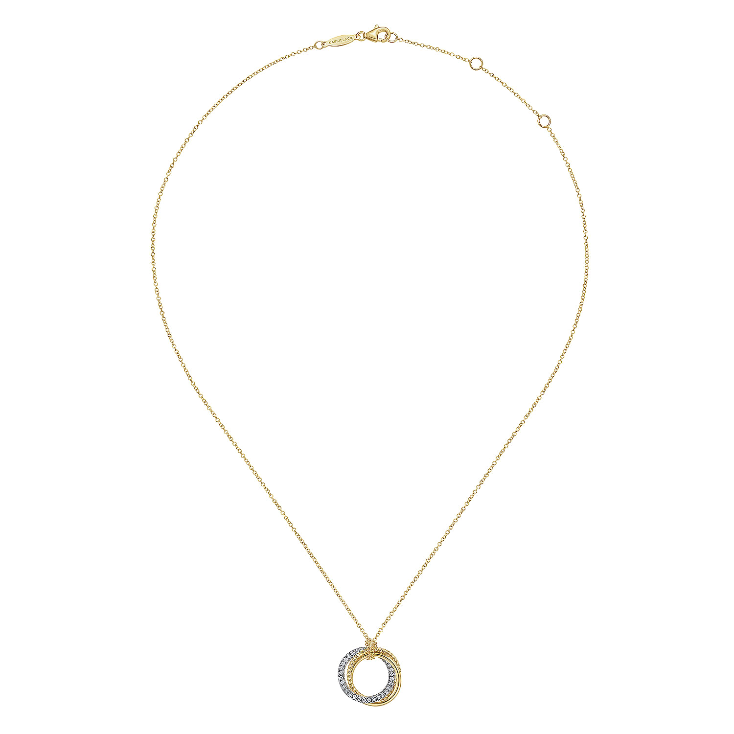 14K Yellow-White Gold Diamond Pavé and Twisted Rope Interlocking Circles Necklace