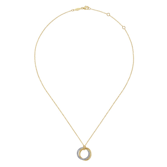 14K Yellow-White Gold Diamond Pavé and Twisted Rope Interlocking Circles Necklace angle 2