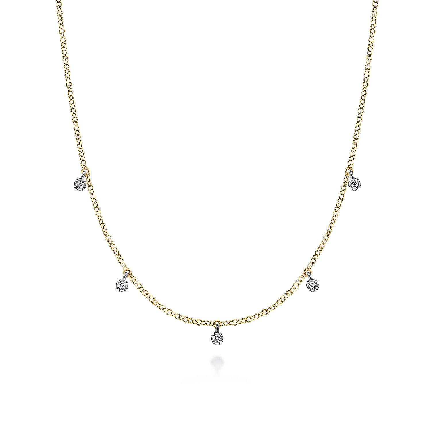 14K Yellow-White Gold Diamond Stations Droplet Necklace 