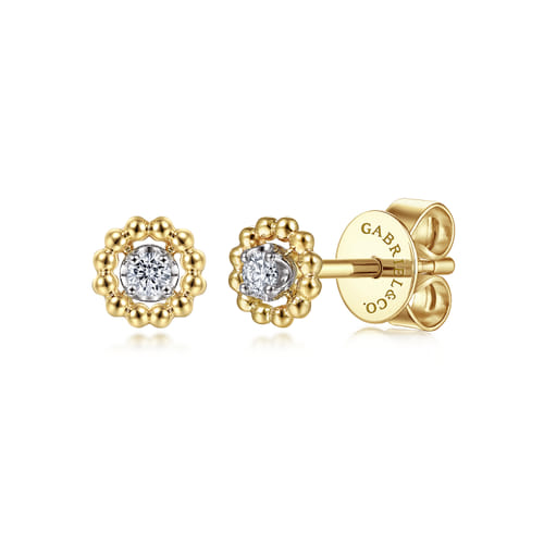 14K Yellow-White Gold Diamond Stud Earrings-Bujukan 14K Yellow-White Gold Diamond Stud Earrings-Bujukan