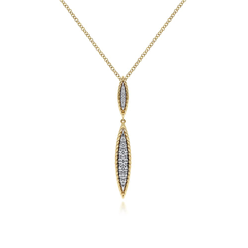 14K Yellow-White Gold Double Marquise Shape Diamond Pendant Necklace