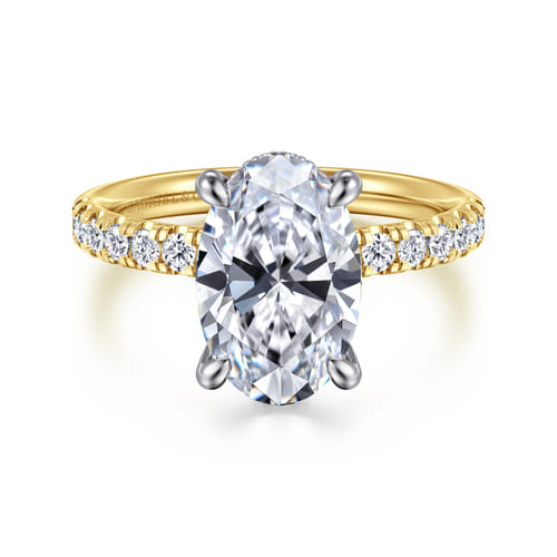 14K Yellow-White Gold EOval Hidden Halo Diamond Engagement Ring
