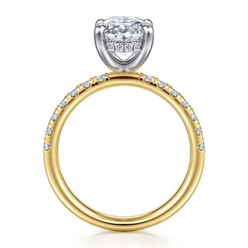 14K Yellow-White Gold EOval Hidden Halo Diamond Engagement Ring