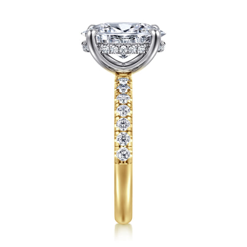 14K Yellow-White Gold EOval Hidden Halo Diamond Engagement Ring