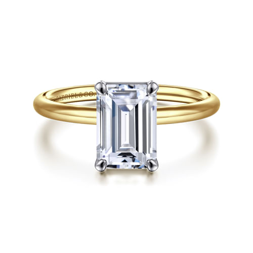 14K Yellow-White Gold Emerald Cut Solitaire Diamond Engagement Ring