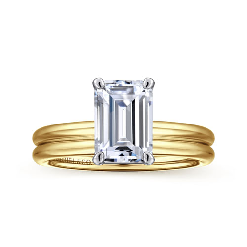 14K Yellow-White Gold Emerald Cut Solitaire Diamond Engagement Ring