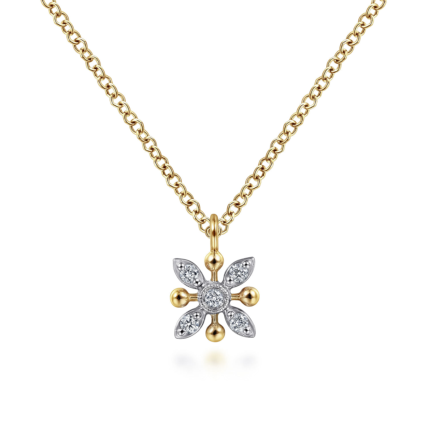 Gabriel - 14K Yellow-White Gold Floral Diamond Pendant Necklace with Bujukan Beads