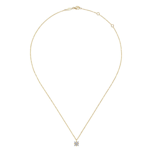 14K Yellow-White Gold Floral Diamond Pendant Necklace with Bujukan Beads