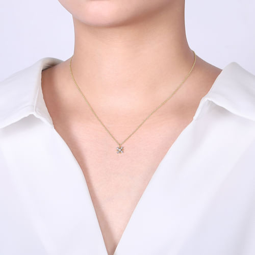 14K Yellow-White Gold Floral Diamond Pendant Necklace with Bujukan Beads
