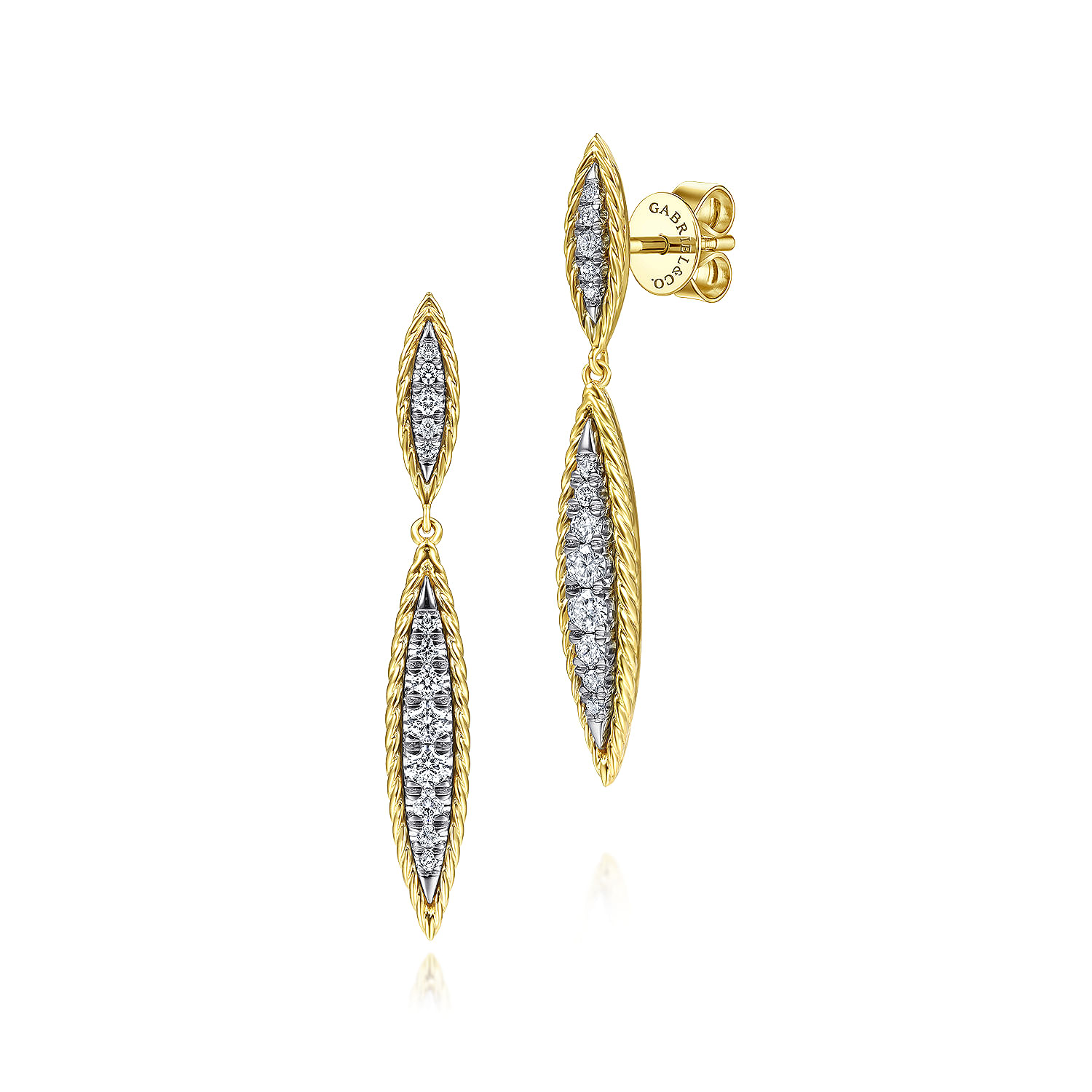 Gabriel - 14K Yellow-White Gold Graduating Marquise Shape Diamond Stud Earrings