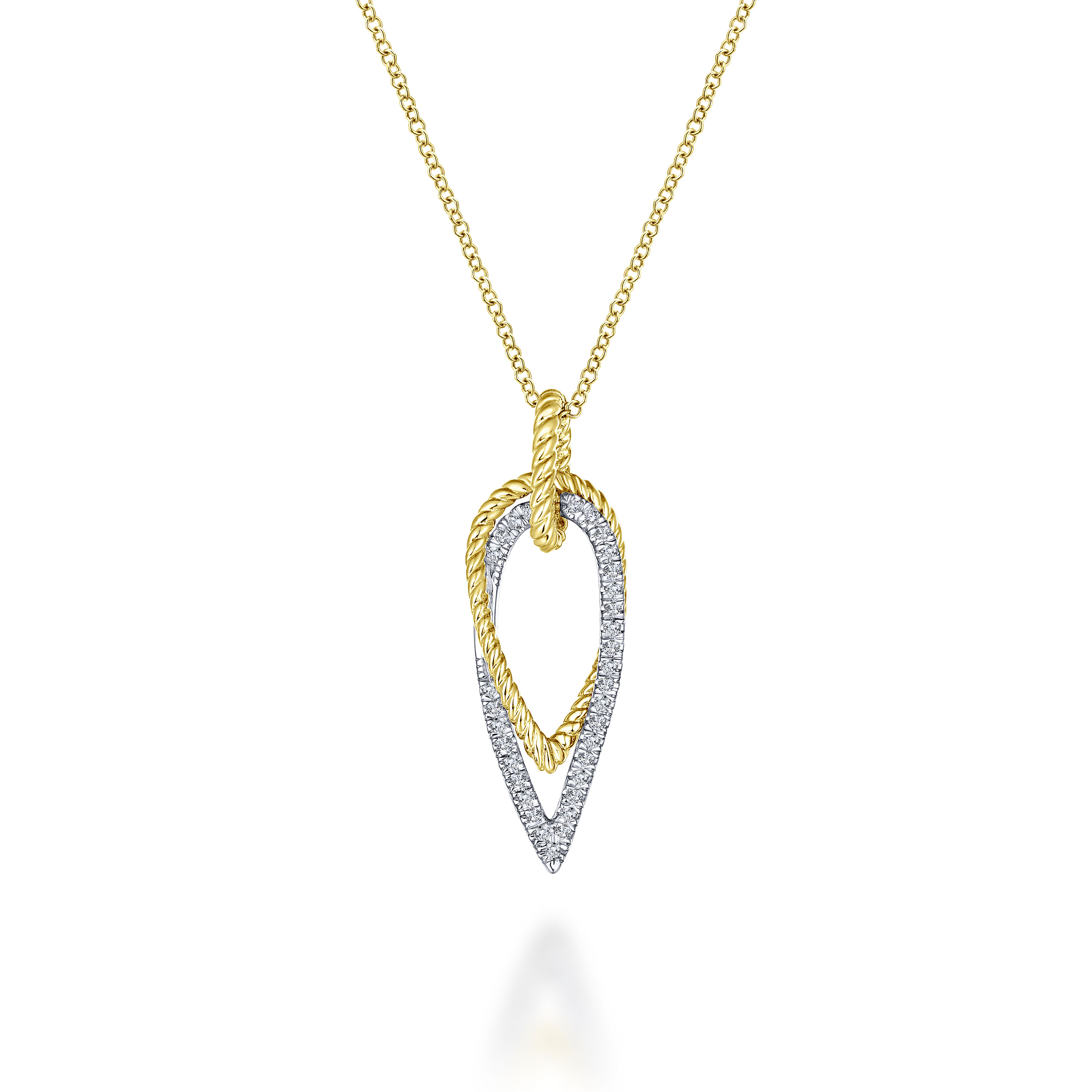 14K Yellow/White Gold Interlocking Teardrop Diamond Pendant Necklace
