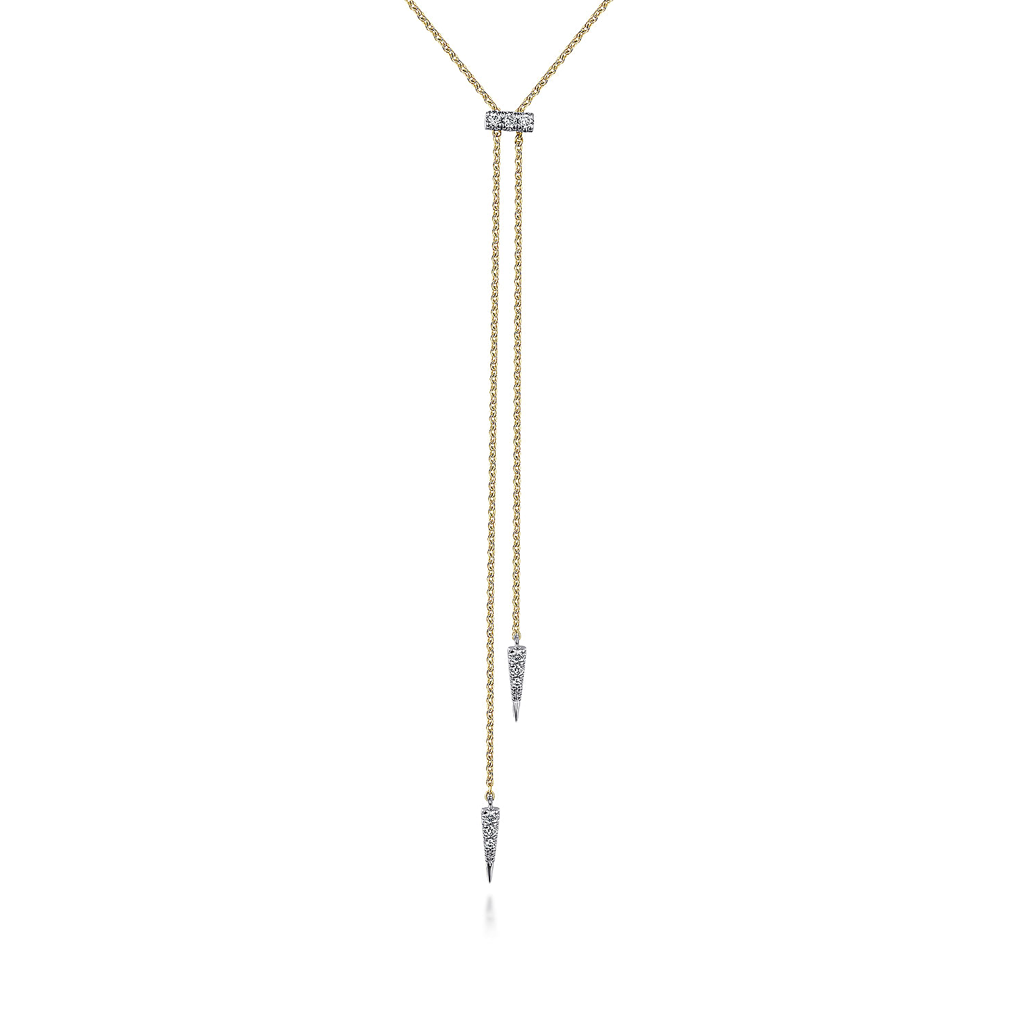 Gabriel - 14K Yellow-White Gold Lariat Choker Necklace with Diamond Bar and Spikes