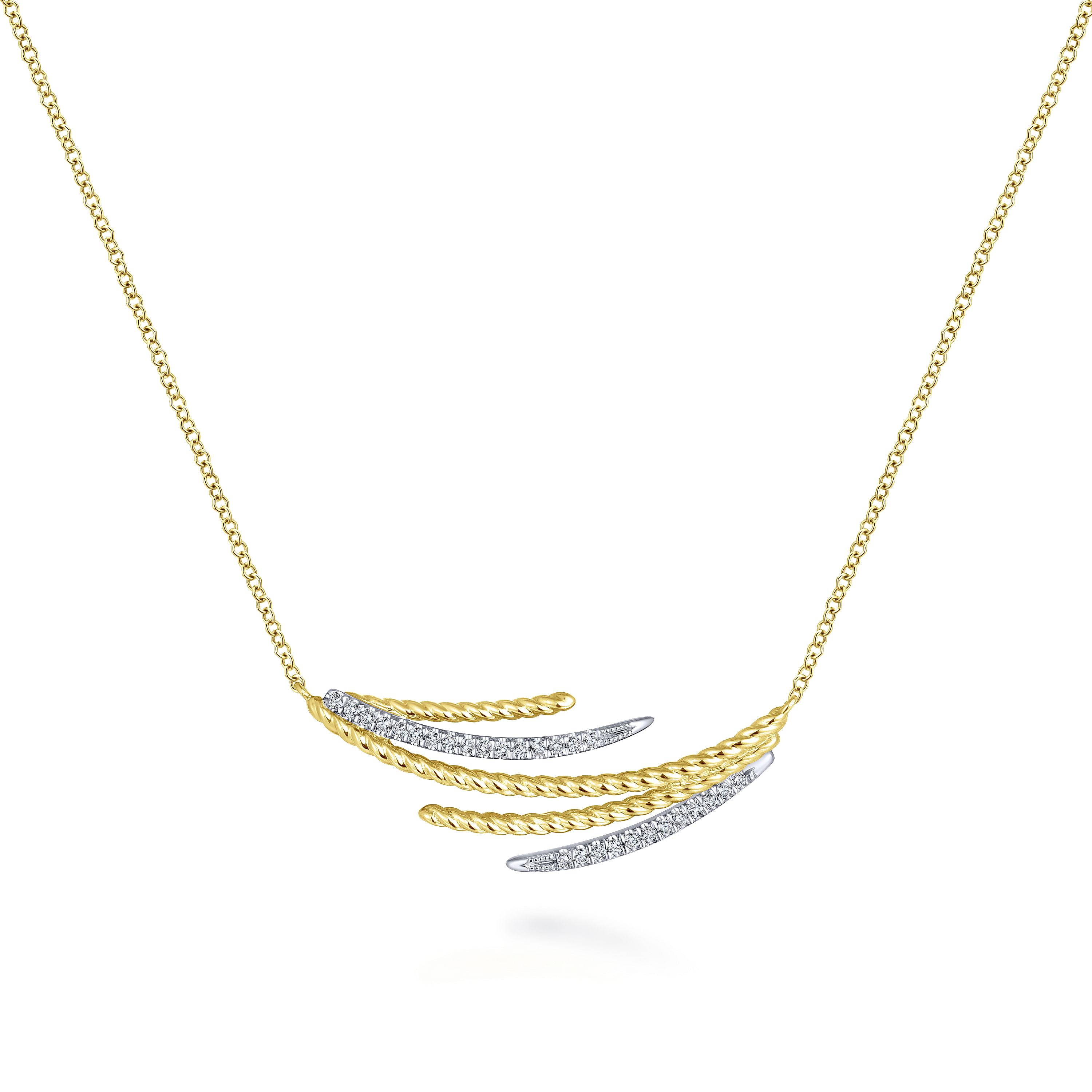 14K Yellow/White Gold Layered Diamond Bar Necklace