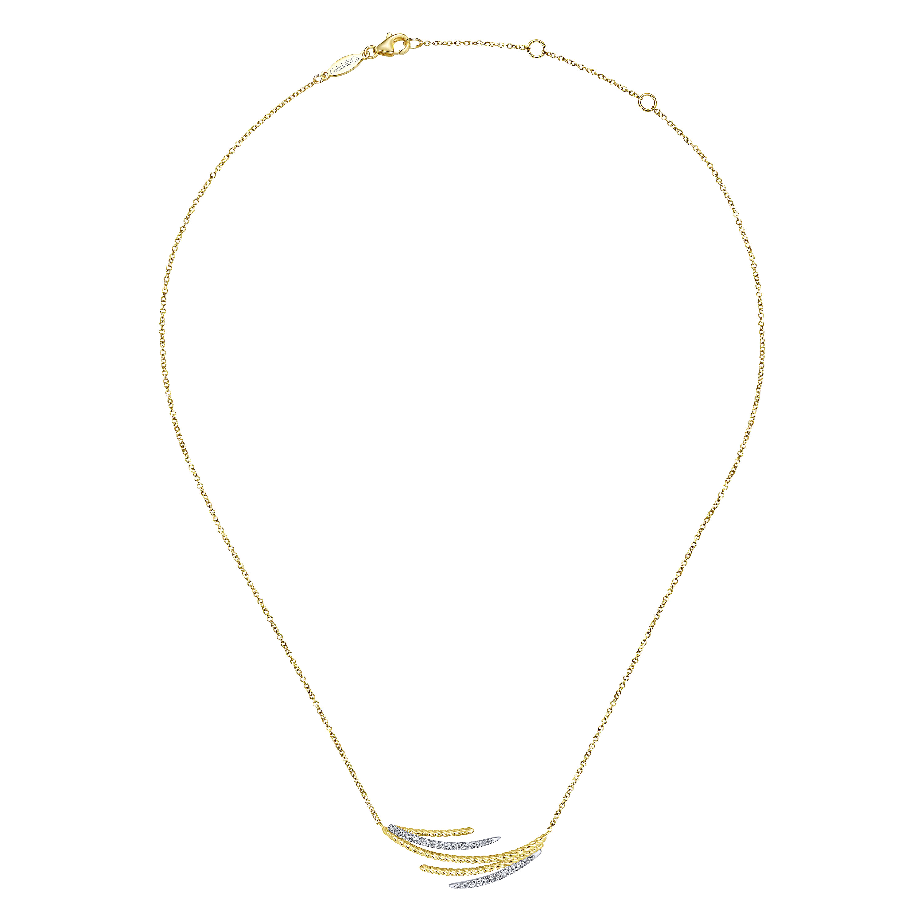 14K Yellow/White Gold Layered Diamond Bar Necklace