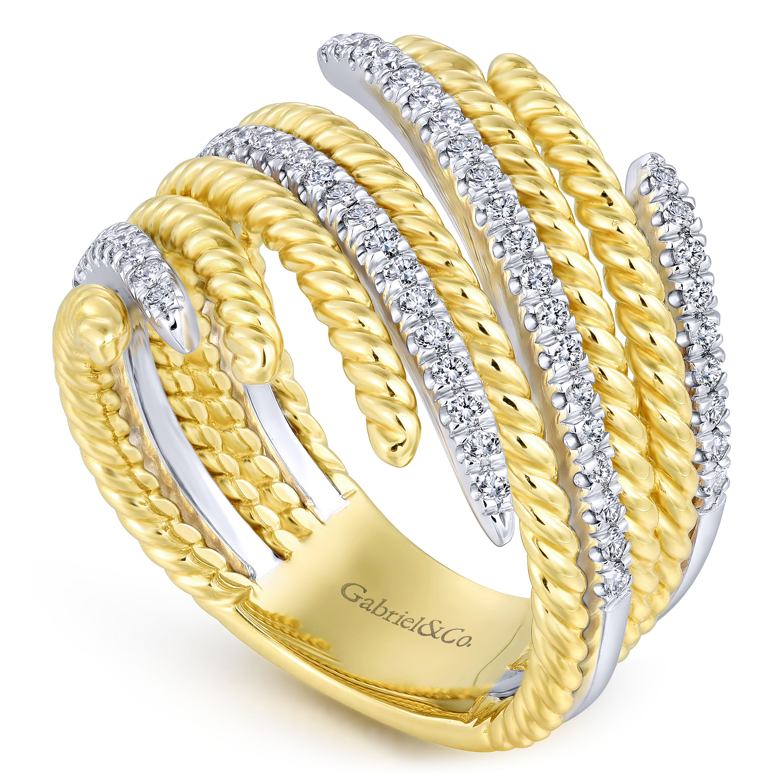 14K Yellow/White Gold Layered Diamond Wrap Ring