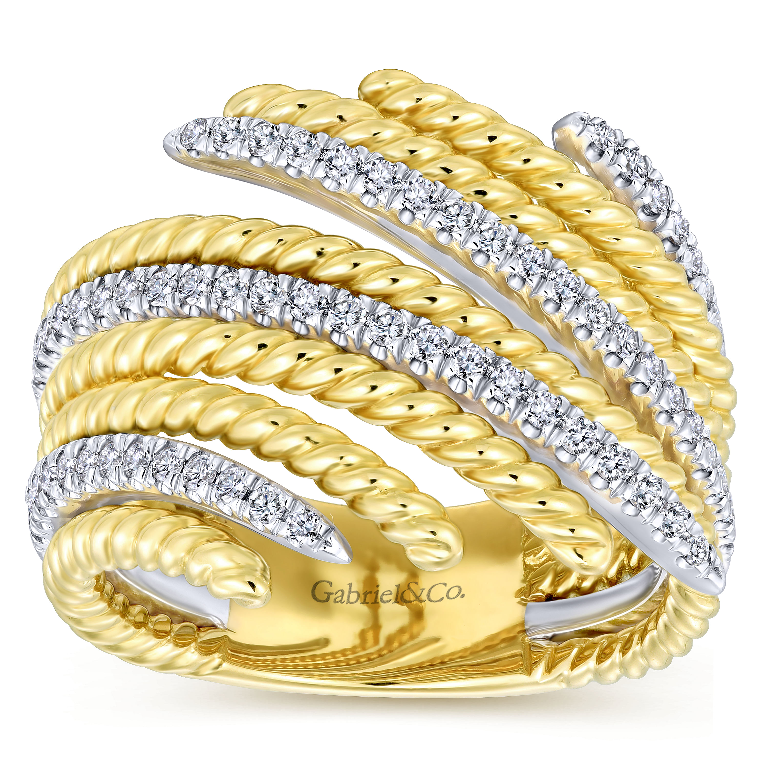 14K Yellow/White Gold Layered Diamond Wrap Ring