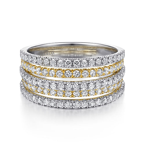 14K Yellow-White Gold Layered Wide Band Diamond Ring