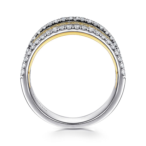 14K Yellow-White Gold Layered Wide Band Diamond Ring