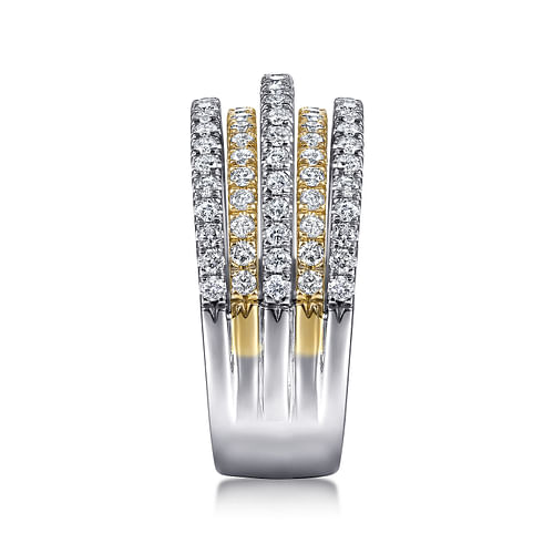 14K Yellow-White Gold Layered Wide Band Diamond Ring