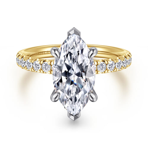 14K Yellow-White Gold Marquise Shape Hidden Halo Diamond Engagement Ring