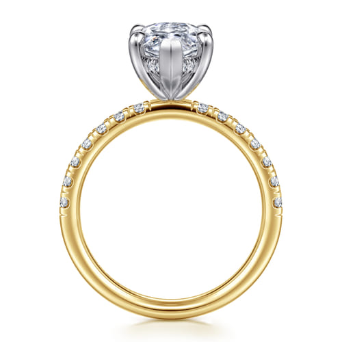 14K Yellow-White Gold Marquise Shape Hidden Halo Diamond Engagement Ring