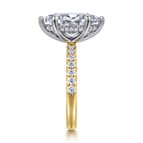 14K Yellow-White Gold Marquise Shape Hidden Halo Diamond Engagement Ring