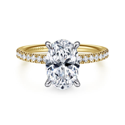 14K Yellow-White Gold Oval Hidden Halo Diamond Engagement Ring