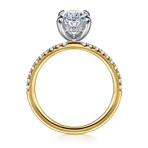 14K Yellow-White Gold Oval Hidden Halo Diamond Engagement Ring