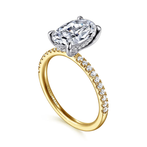 14K Yellow-White Gold Oval Hidden Halo Diamond Engagement Ring