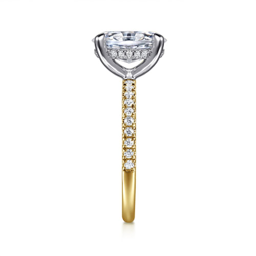 14K Yellow-White Gold Oval Hidden Halo Diamond Engagement Ring
