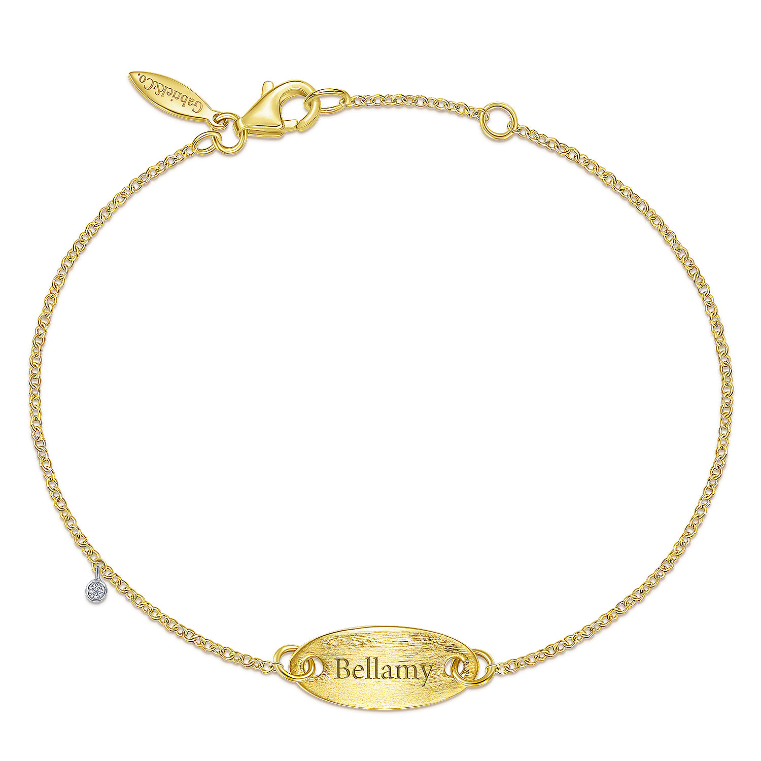 14K Yellow-White Gold Oval Nameplate Bracelet with Bezel Set Diamond Charm