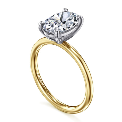 14K Yellow-White Gold Oval Solitaire Diamond Engagement Ring