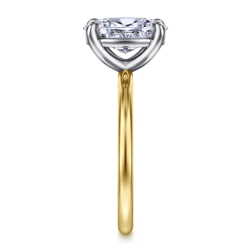 14K Yellow-White Gold Oval Solitaire Diamond Engagement Ring