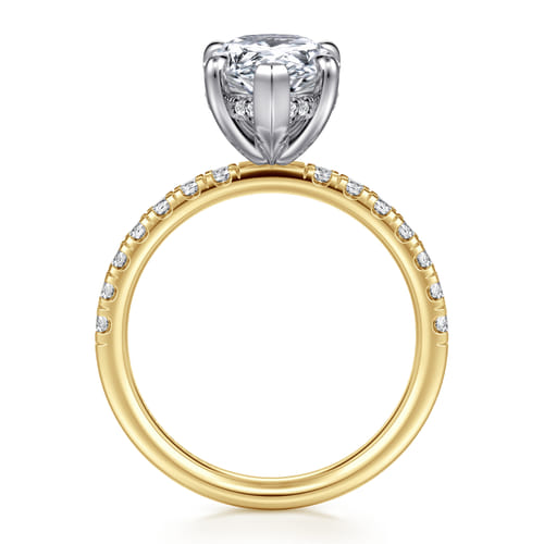 14K Yellow-White Gold Pear Shape Hidden Halo Diamond Engagement Ring