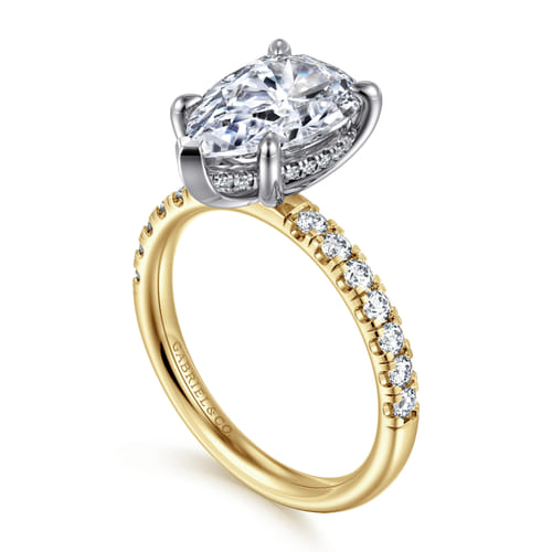 14K Yellow-White Gold Pear Shape Hidden Halo Diamond Engagement Ring