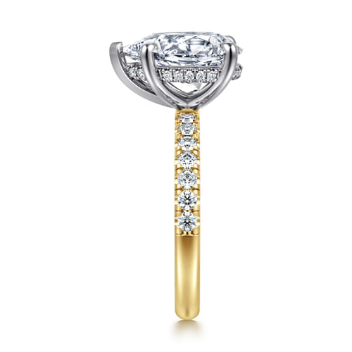 14K Yellow-White Gold Pear Shape Hidden Halo Diamond Engagement Ring
