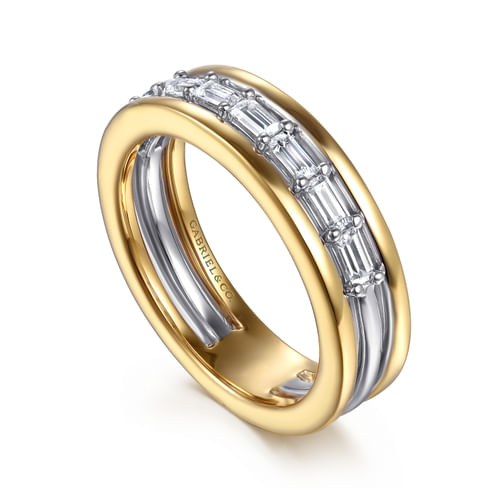 14K Yellow-White Gold Prong Baguette Diamond Anniversary Band