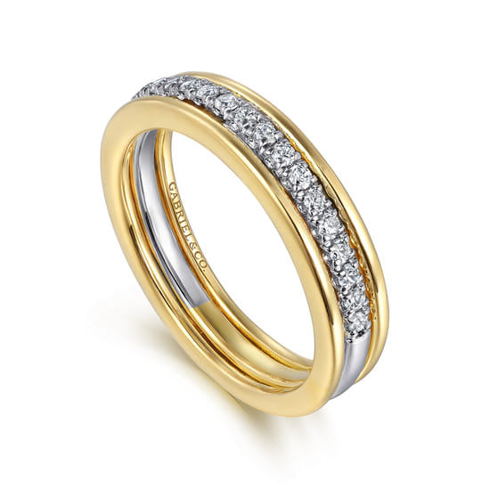 14K Yellow-White Gold Round Diamond Anniversary Band angle 3 14K Yellow-White Gold Round Diamond Anniversary Band angle 3