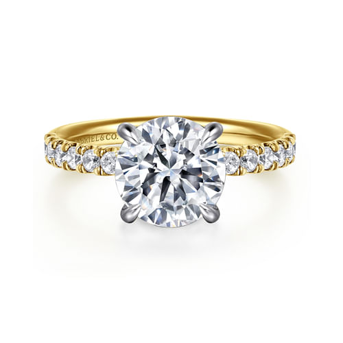 14K Yellow-White Gold Round Hidden Halo Diamond Engagement Ring