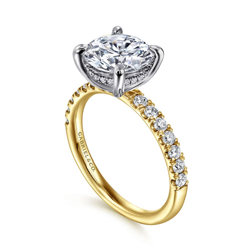 14K Yellow-White Gold Round Hidden Halo Diamond Engagement Ring
