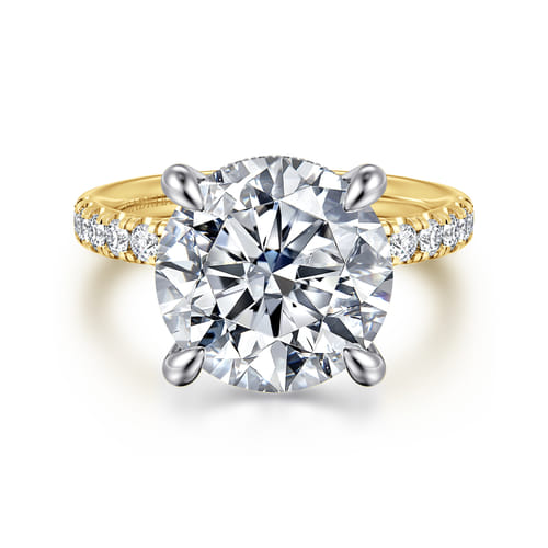 14K Yellow-White Gold Round Hidden Halo Diamond Engagement Ring