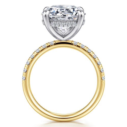14K Yellow-White Gold Round Hidden Halo Diamond Engagement Ring