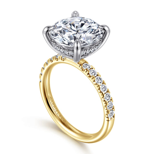 14K Yellow-White Gold Round Hidden Halo Diamond Engagement Ring