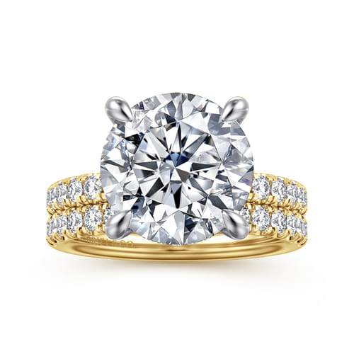 14K Yellow-White Gold Round Hidden Halo Diamond Engagement Ring