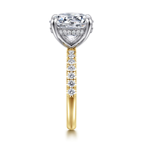 14K Yellow-White Gold Round Hidden Halo Diamond Engagement Ring