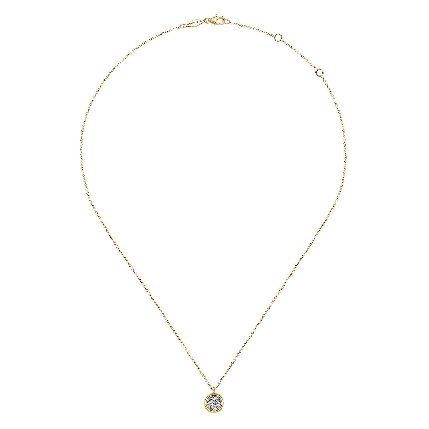 14K Yellow-White Gold Round Pavé Diamond Cluster Pendant Necklace with Bezel Frame