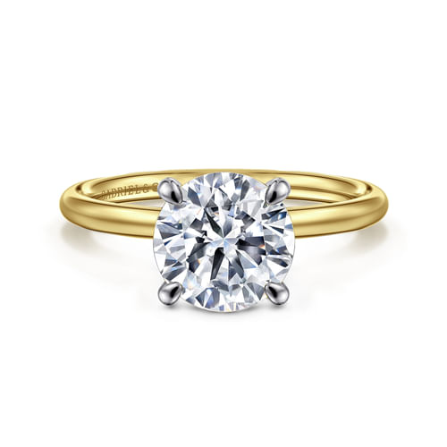 14K Yellow-White Gold Round Solitaire Diamond Engagement Ring