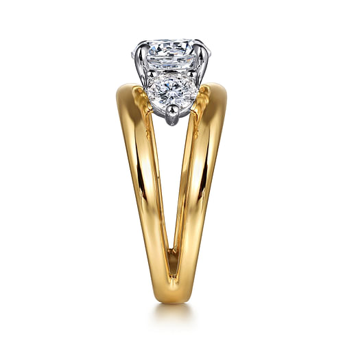 14K Yellow-White Gold Round Three Stone Diamond Engagement Ring