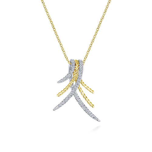 14K Yellow-White Gold Sculptural Pavé Diamond Pendant Necklace