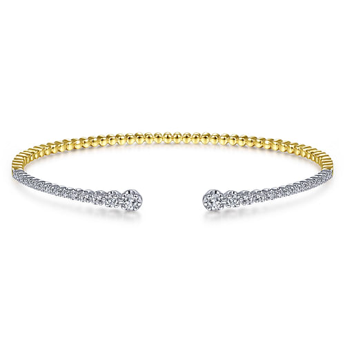 14K Yellow/White Gold Split Cuff Bangle with Graduating Diamonds 